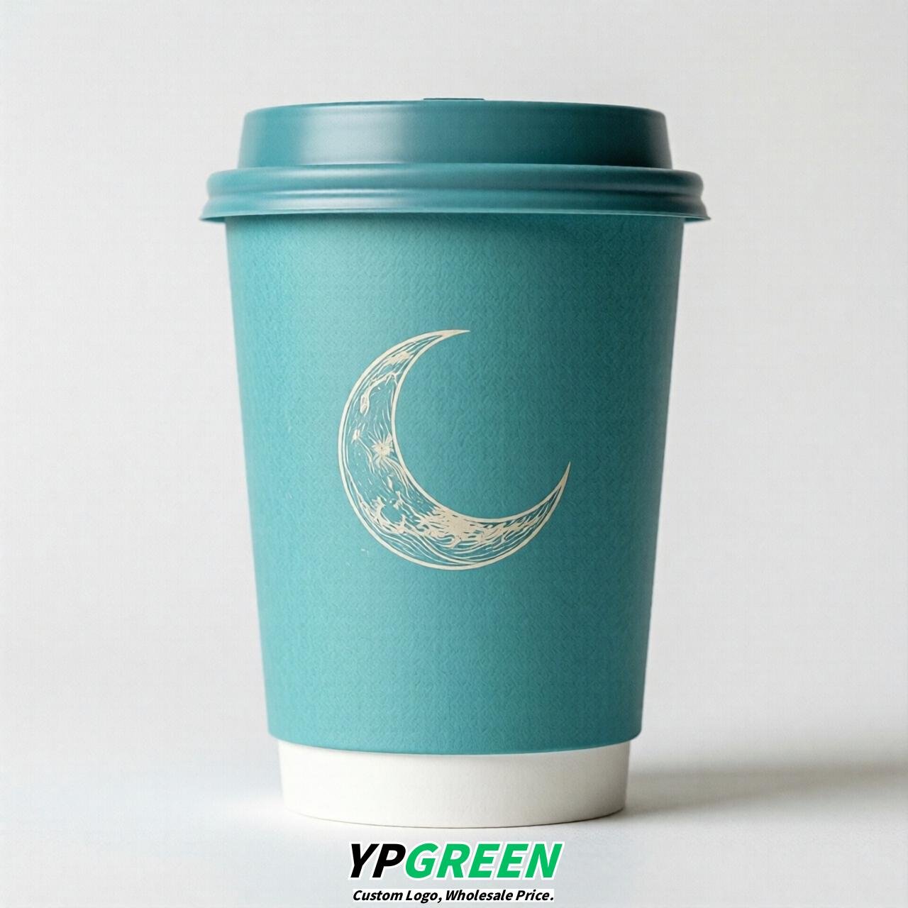 Turquoise Moon Paper Cups with Lids 8-24oz