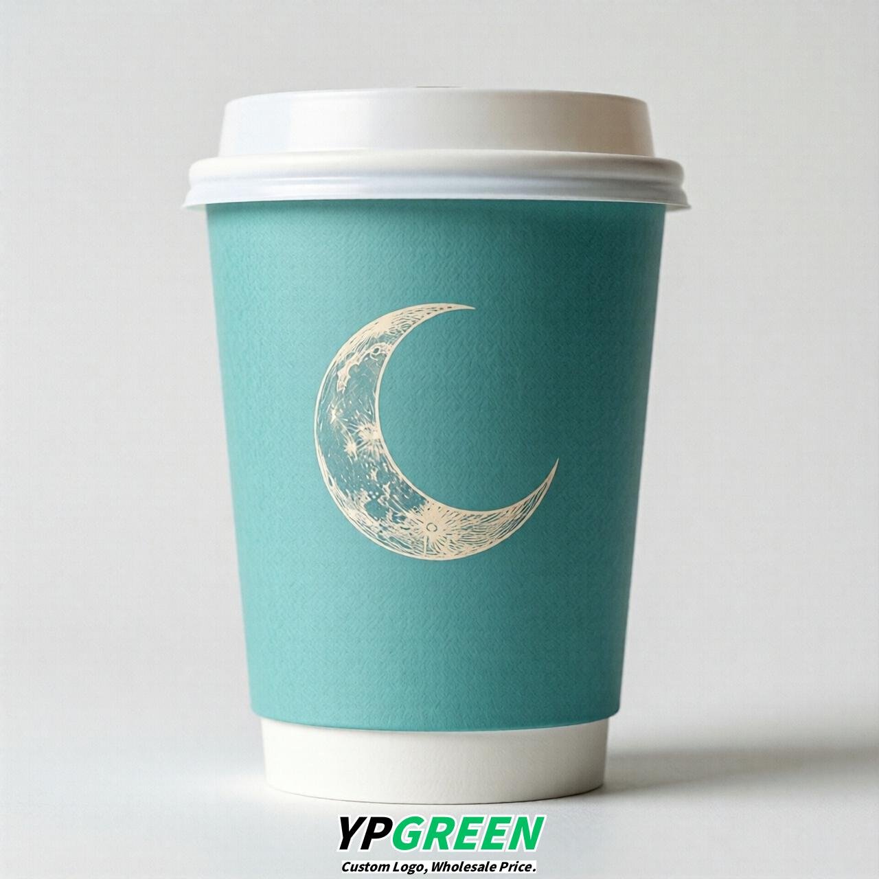 Turquoise Moon Paper Cups with Lids 8-24oz