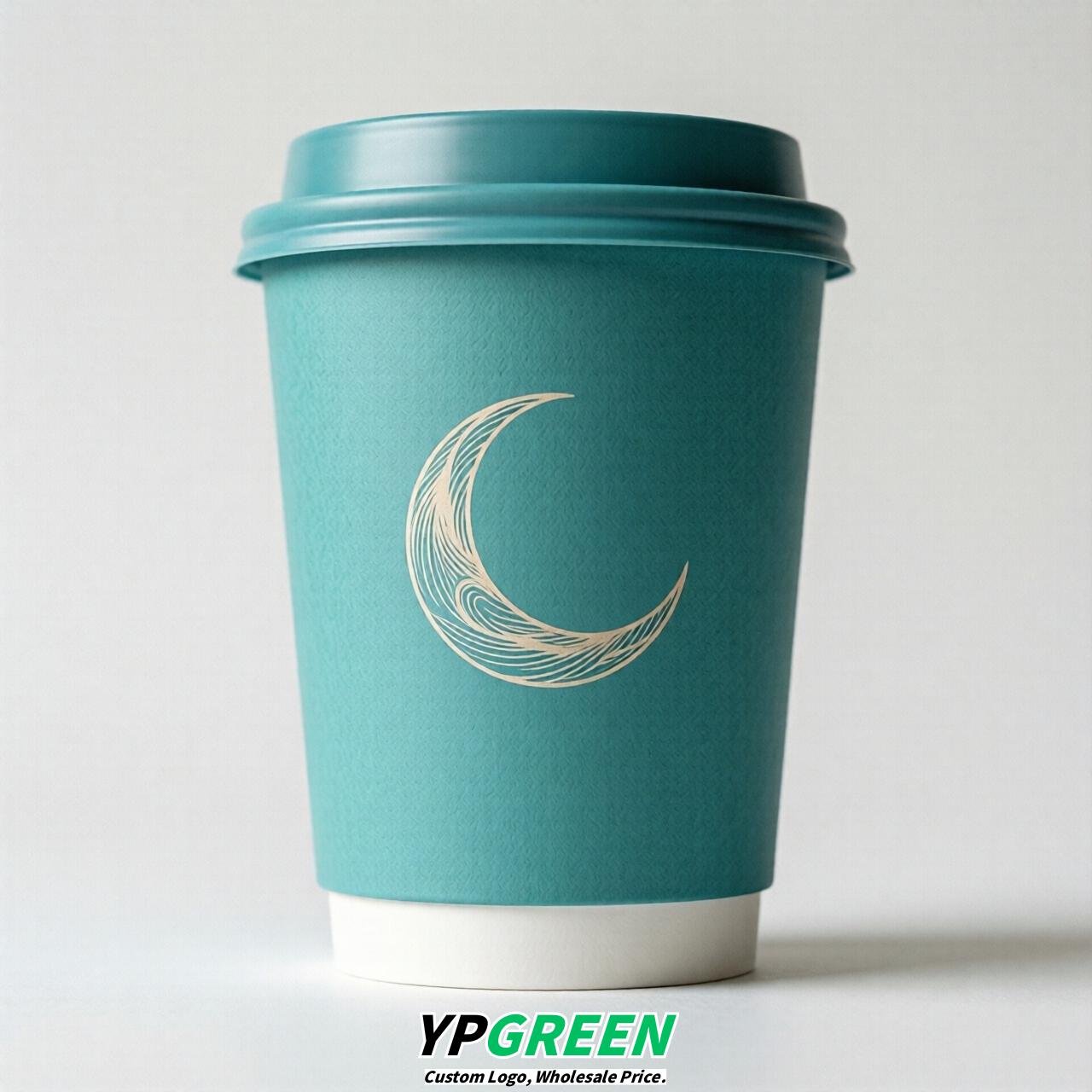 Turquoise Moon Paper Cups with Lids 8-24oz