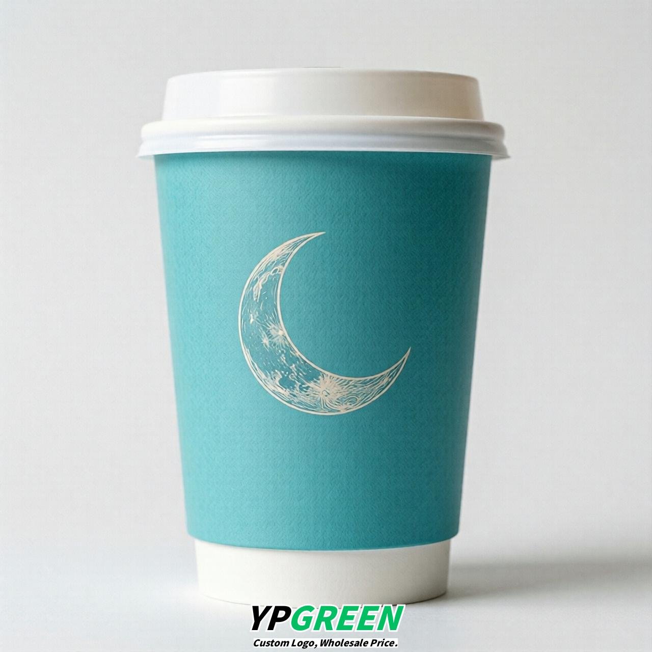 Turquoise Moon Paper Cups with Lids 8-24oz
