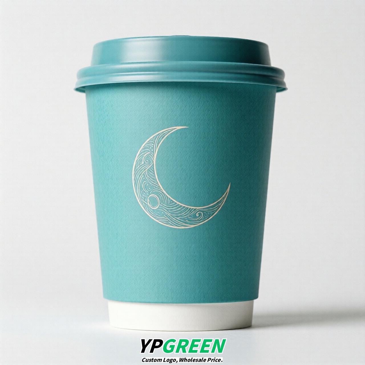 Turquoise Moon Paper Cups with Lids 8-24oz
