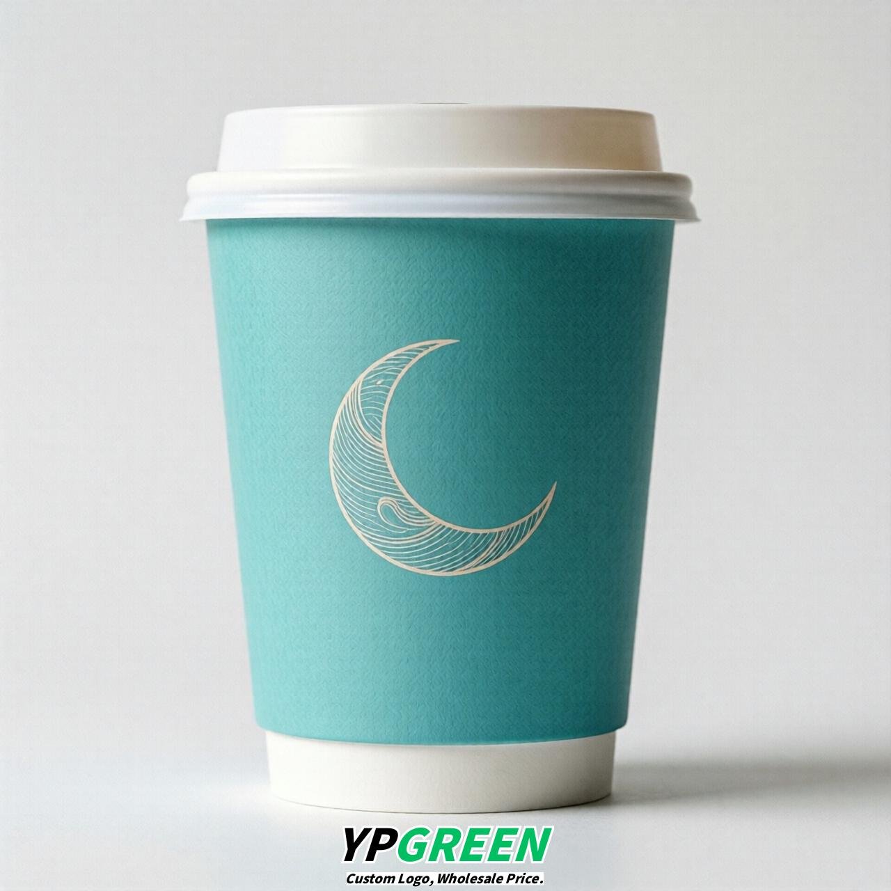 Turquoise Moon Paper Cups with Lids 8-24oz