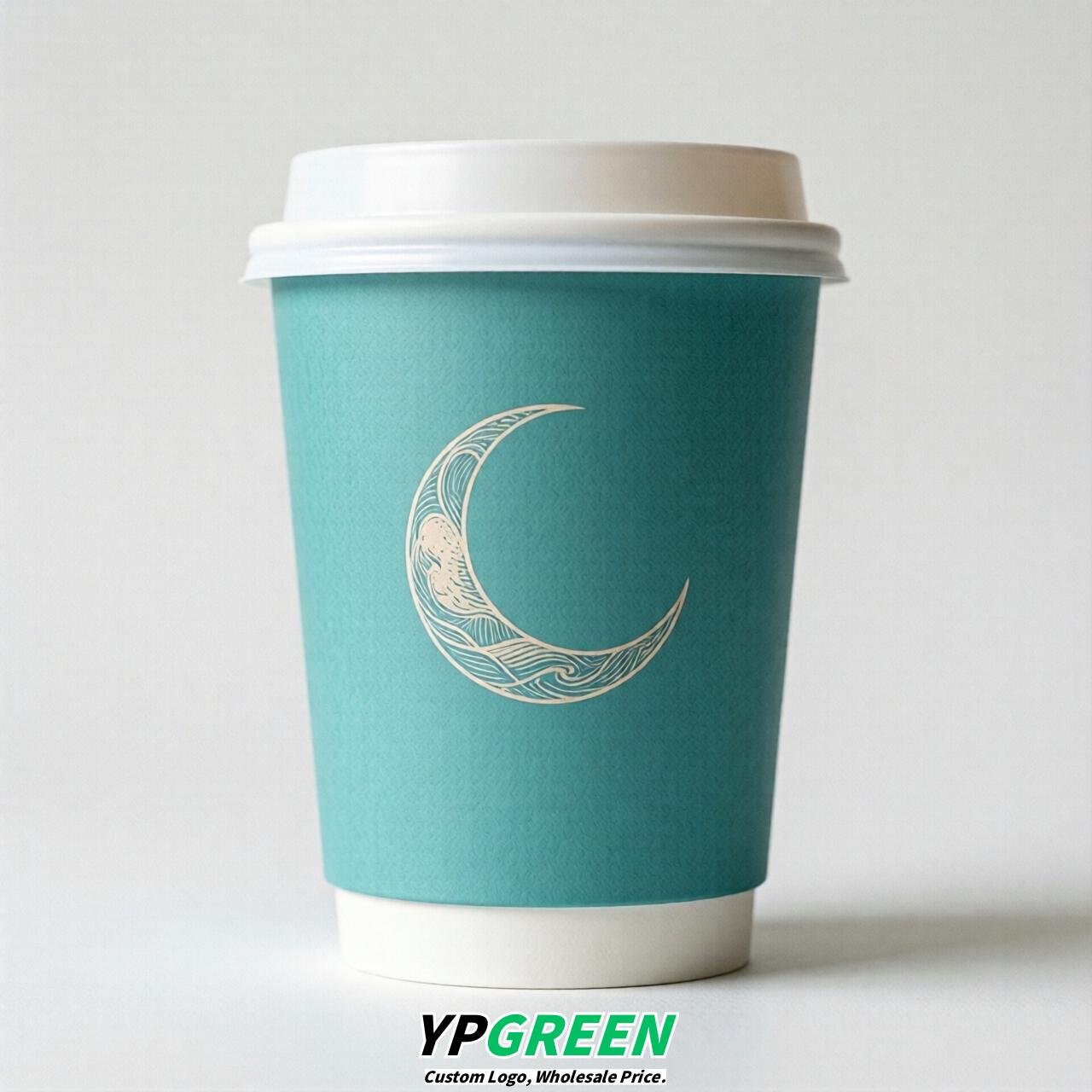 Turquoise Moon Paper Cups with Lids 8-24oz