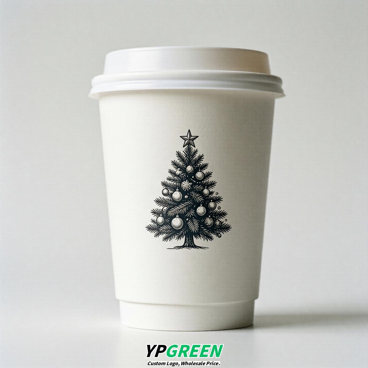 White Paper Cups with Christmas Design 8-24oz
