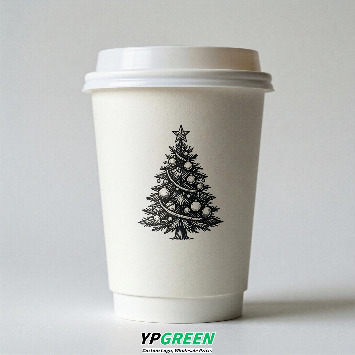White Paper Cups with Christmas Design 8-24oz