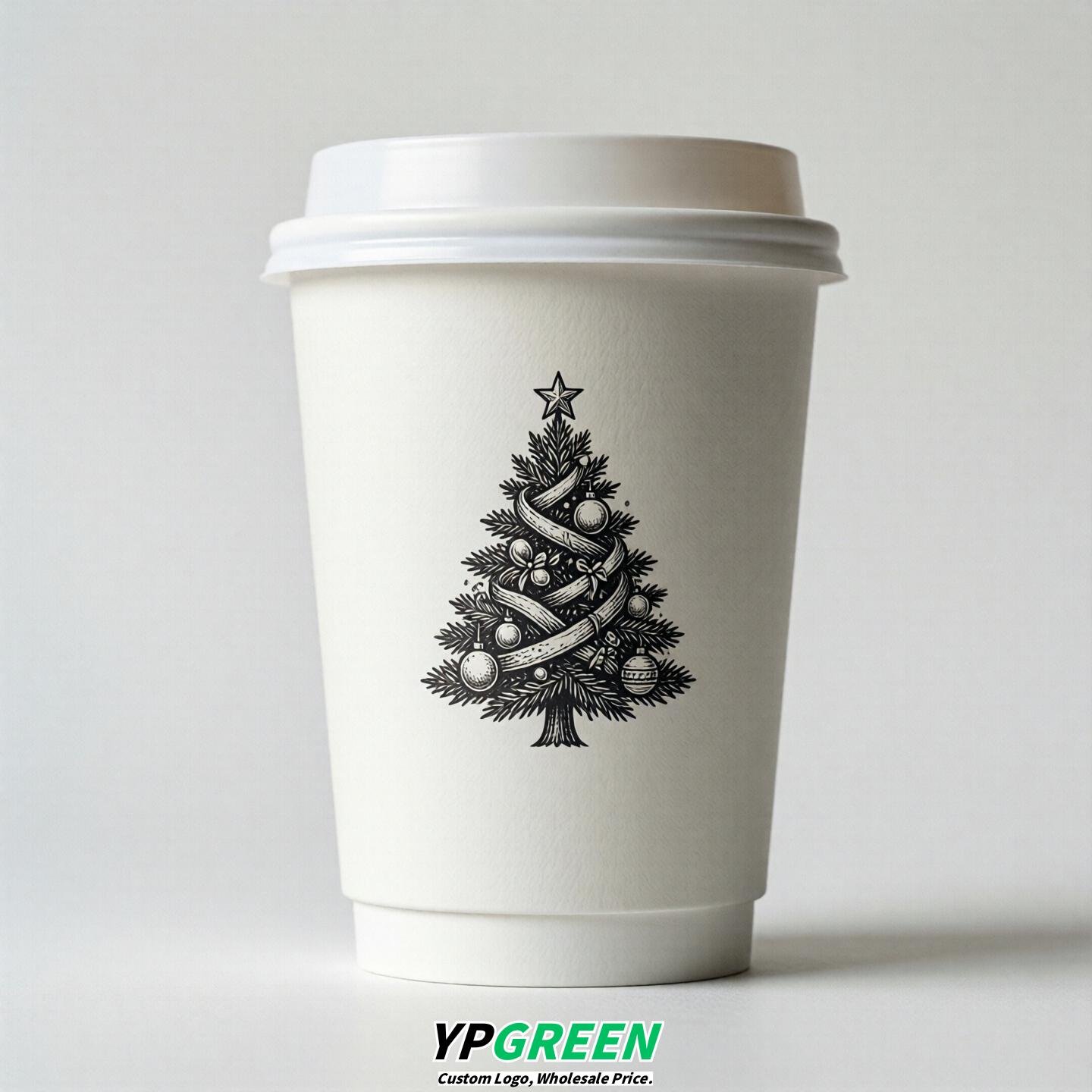 White Paper Cups with Christmas Design 8-24oz