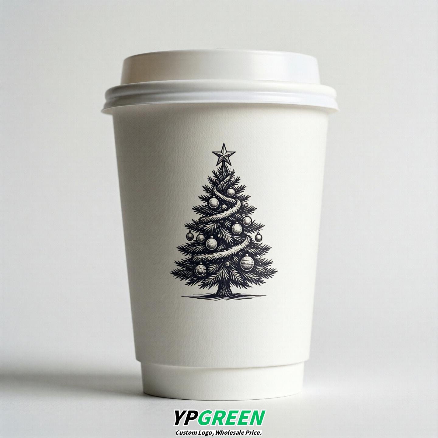 White Paper Cups with Christmas Design 8-24oz