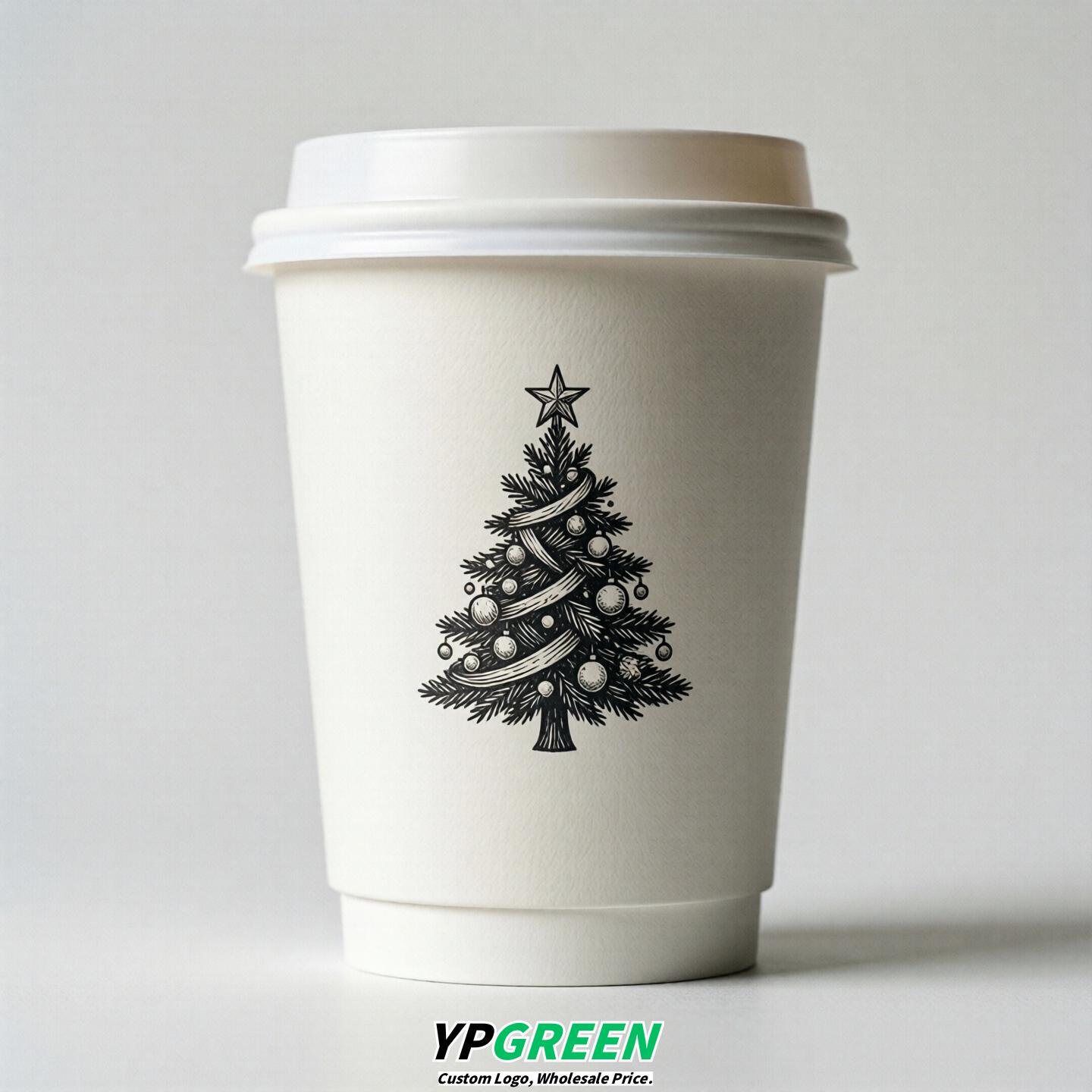 White Paper Cups with Christmas Design 8-24oz
