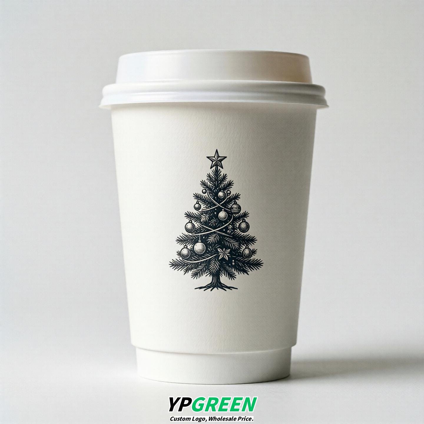 White Paper Cups with Christmas Design 8-24oz