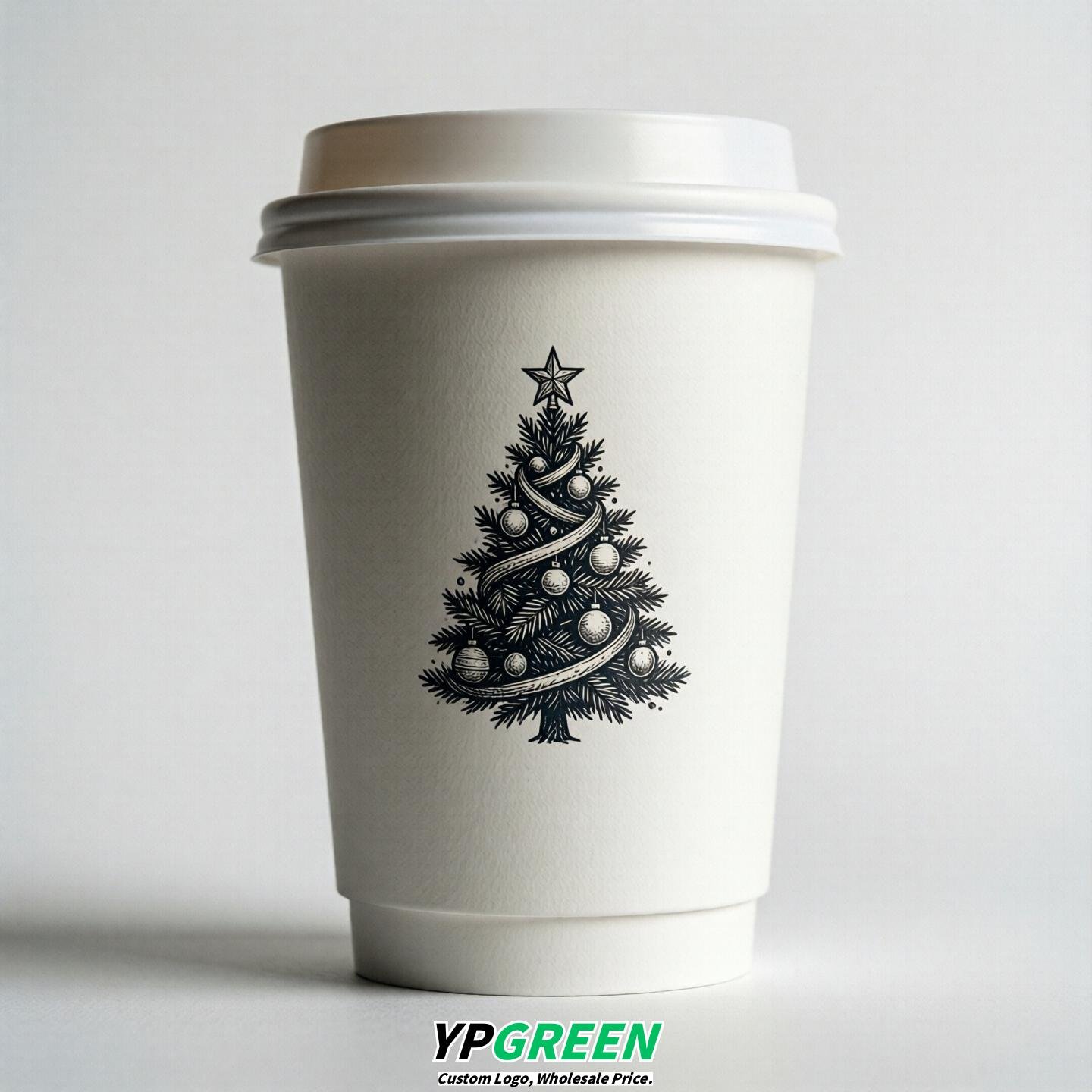 White Paper Cups with Christmas Design 8-24oz
