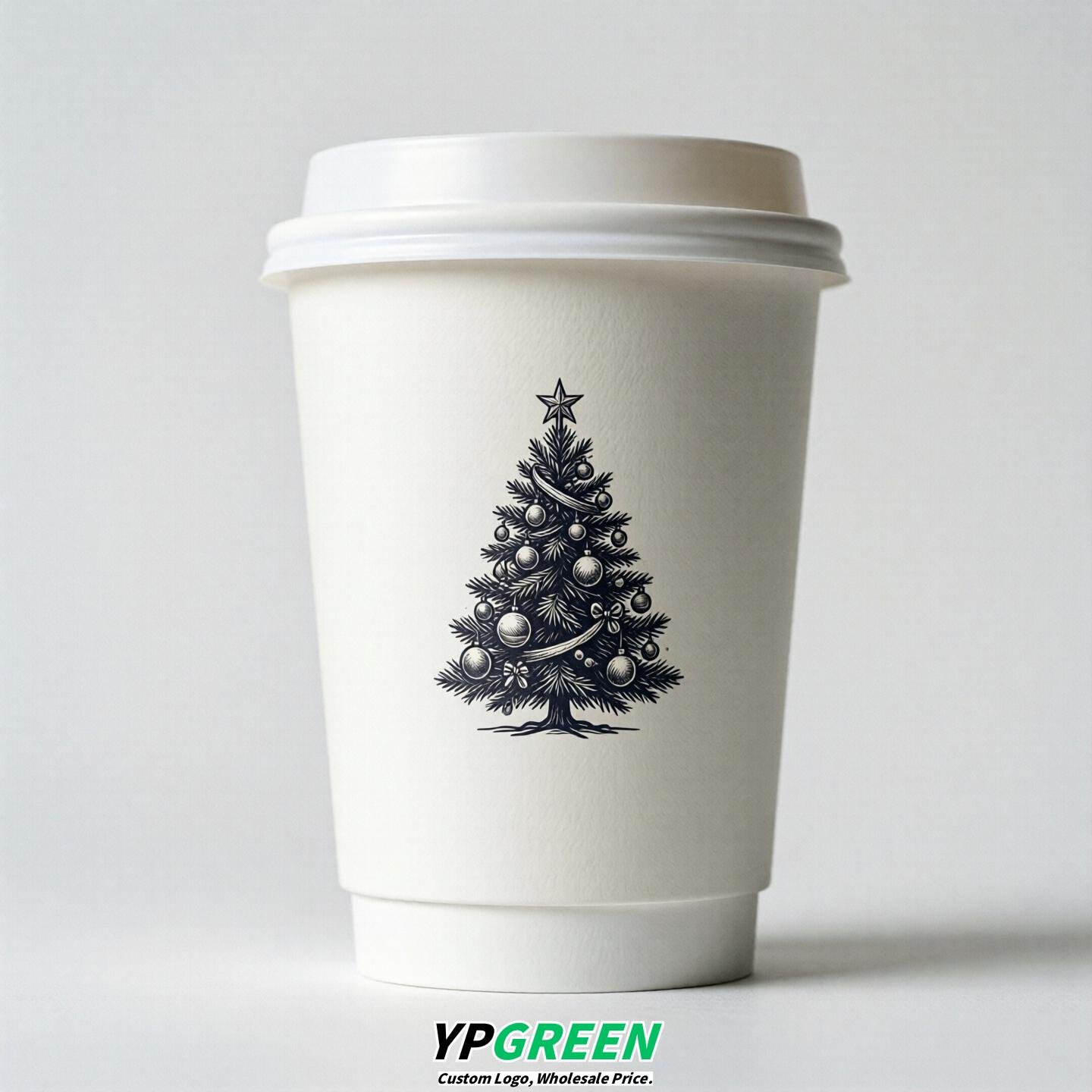 White Paper Cups with Christmas Design 8-24oz