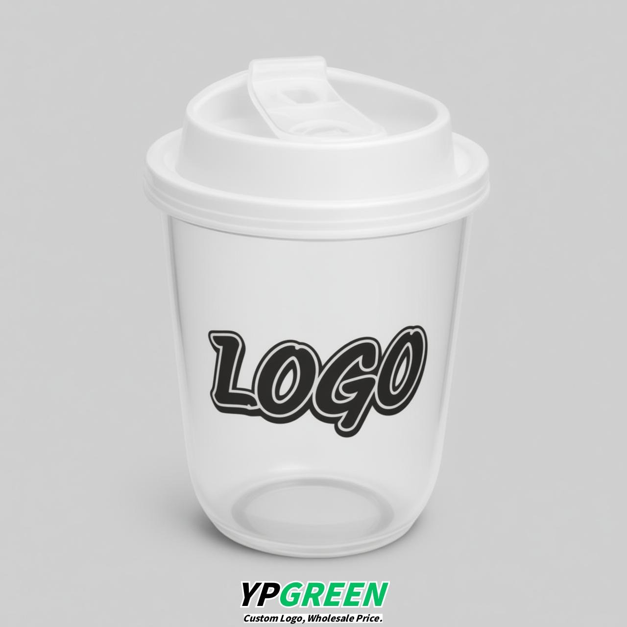 White U Shape Cups with Lid - Custom Logo PP & PET Plastic Disposable