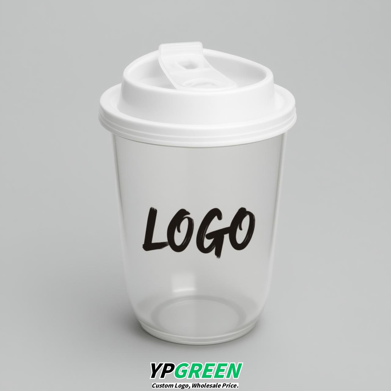 White U Shape Cups with Lid - Custom Logo PP & PET Plastic Disposable