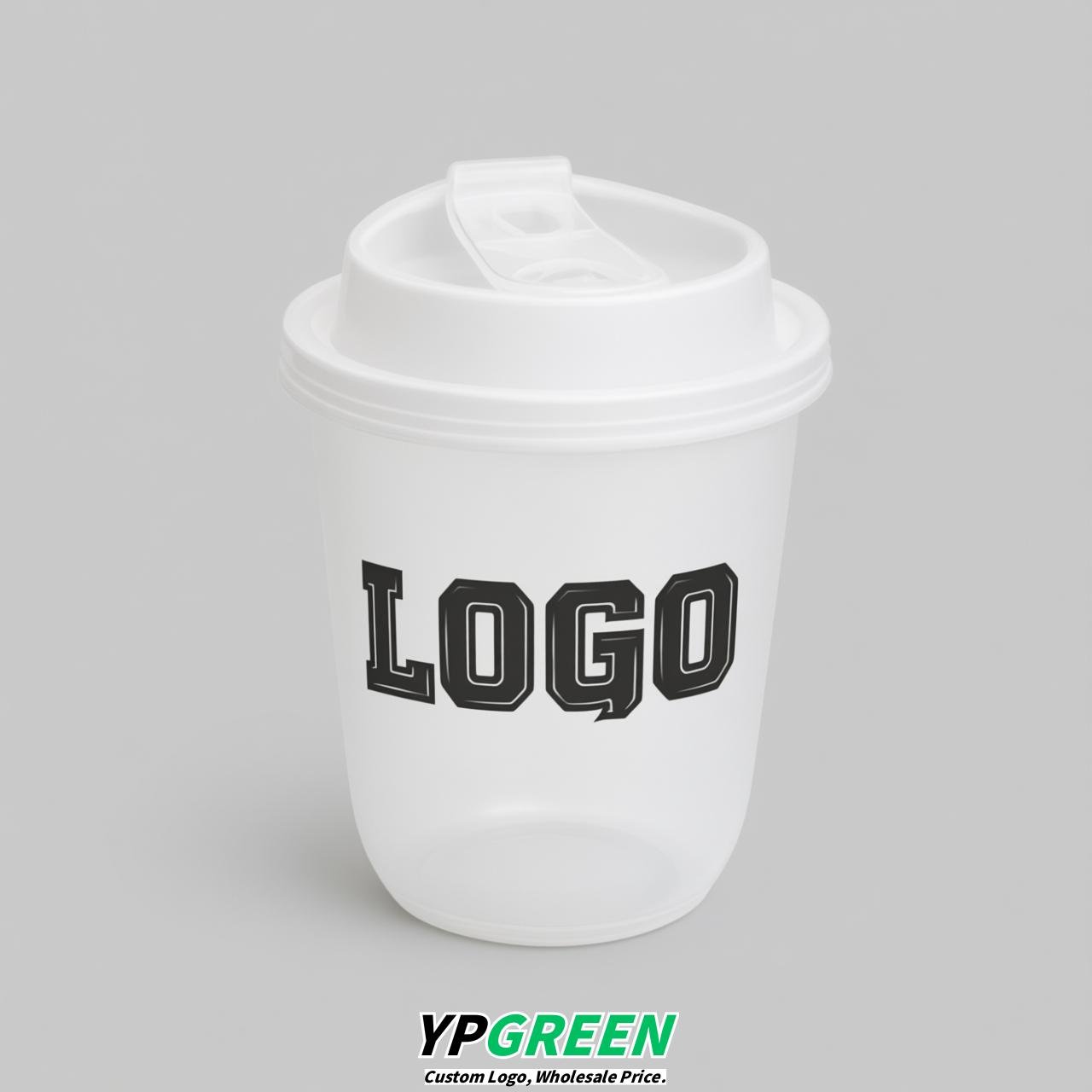 White U Shape Cups with Lid - Custom Logo PP & PET Plastic Disposable