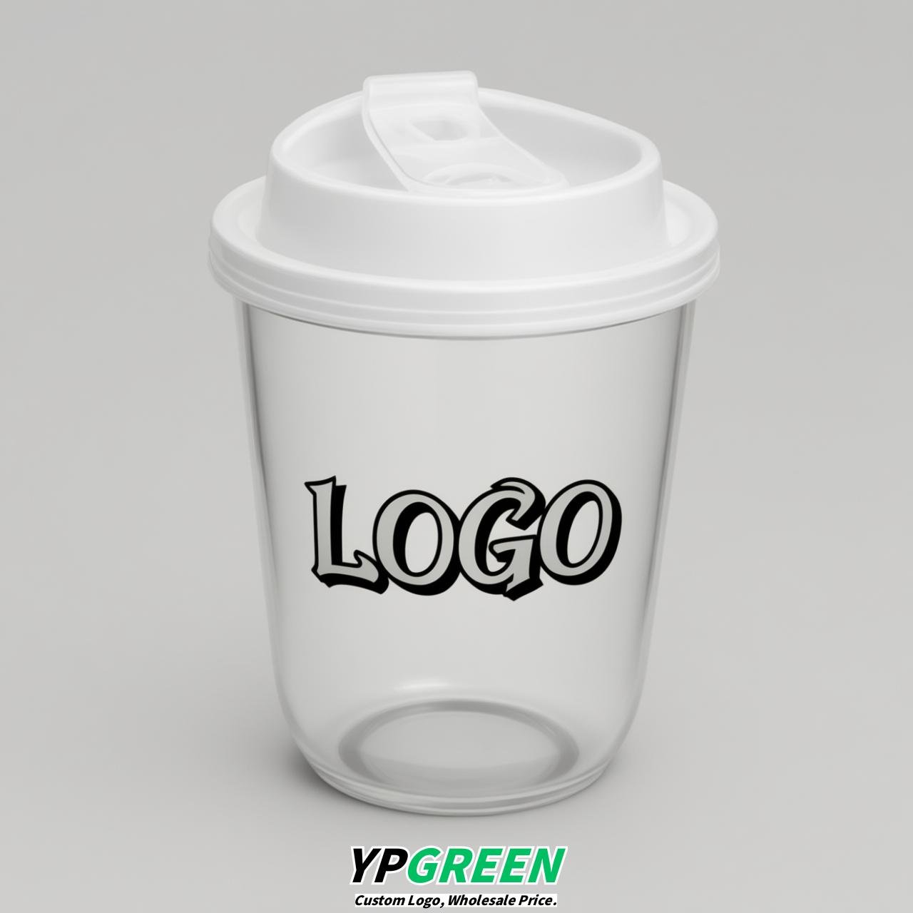 White U Shape Cups with Lid - Custom Logo PP & PET Plastic Disposable