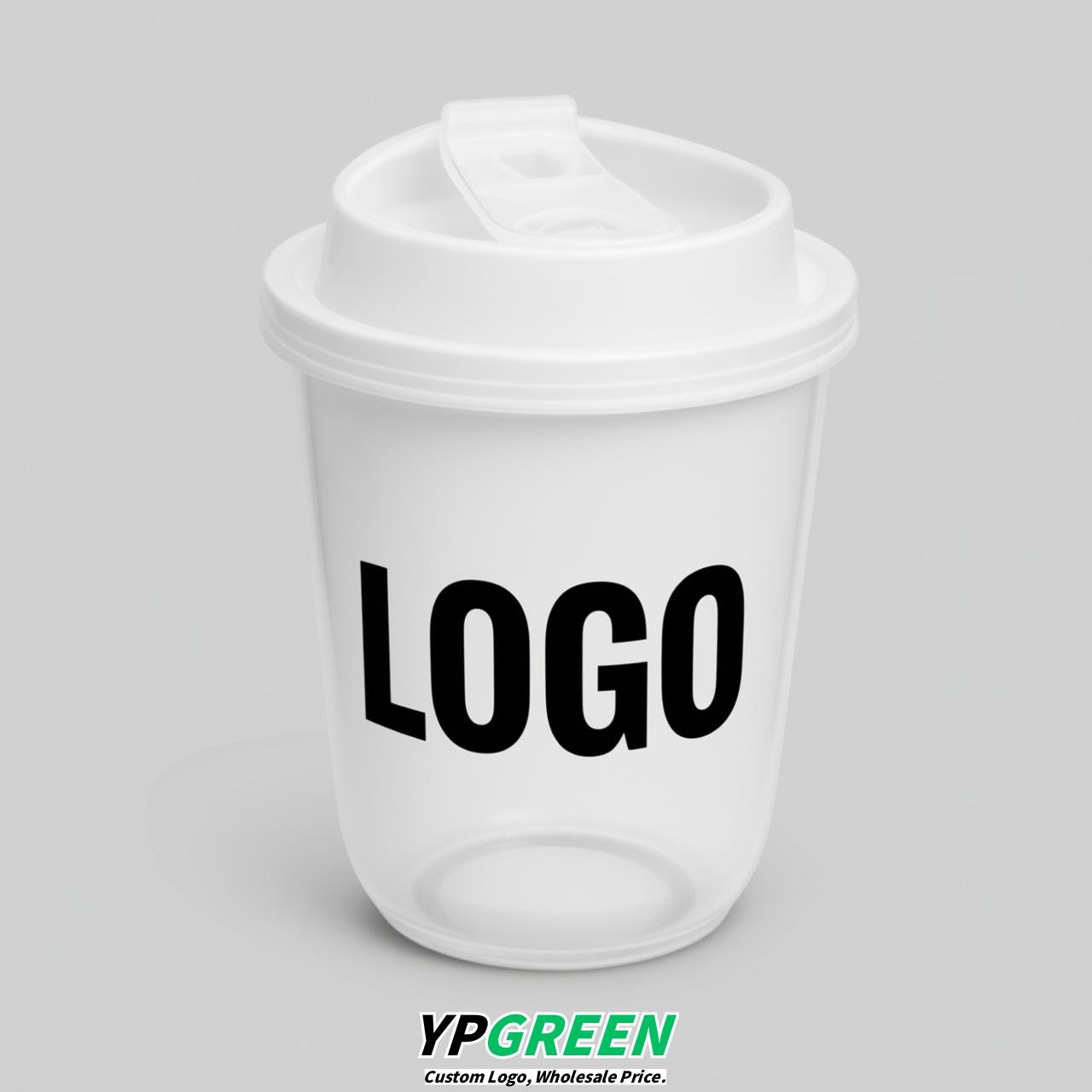 White U Shape Cups with Lid - Custom Logo PP & PET Plastic Disposable