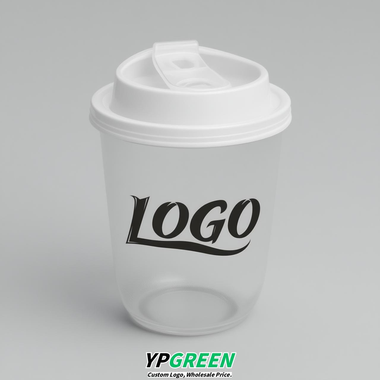 White U Shape Cups with Lid - Custom Logo PP & PET Plastic Disposable
