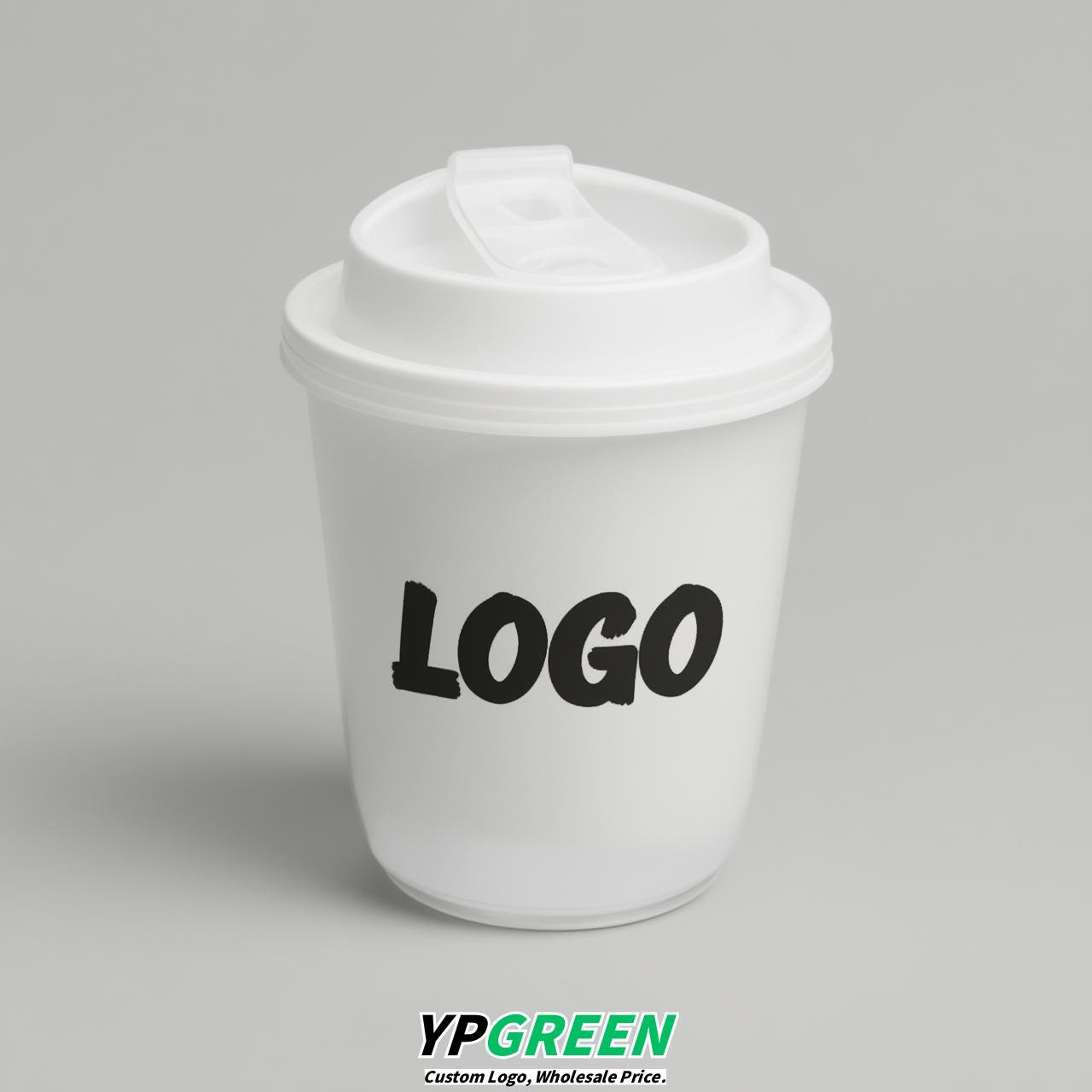White U Shape Cups with Lid - Custom Logo PP & PET Plastic Disposable