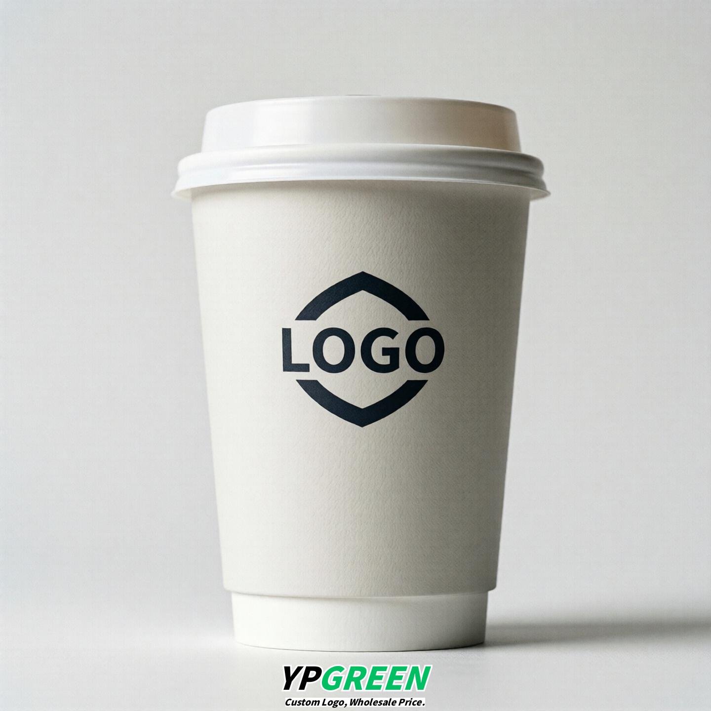 White Custom Logo Paper Cups: 8-24oz & Double Wall