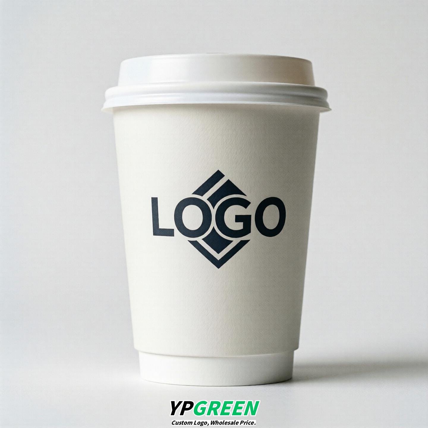 White Custom Logo Paper Cups: 8-24oz & Double Wall