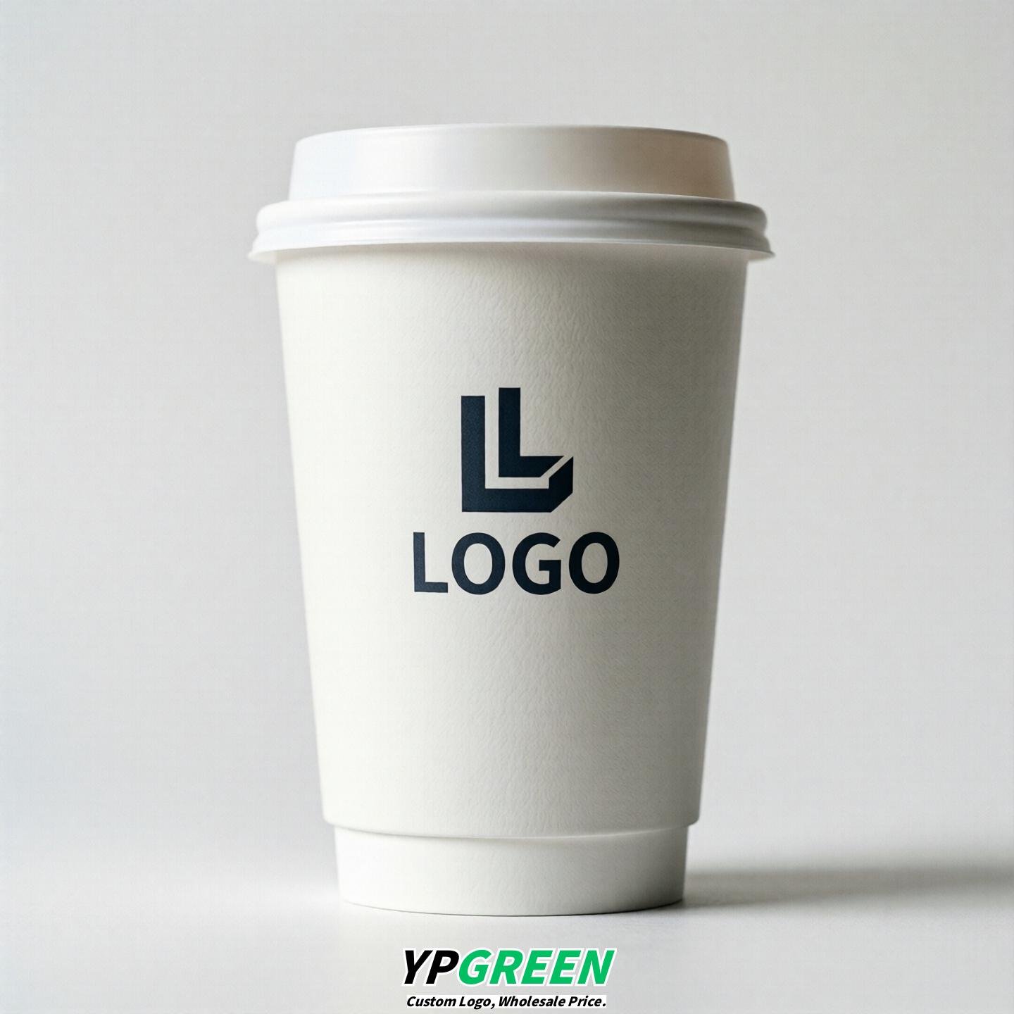 White Custom Logo Paper Cups: 8-24oz & Double Wall