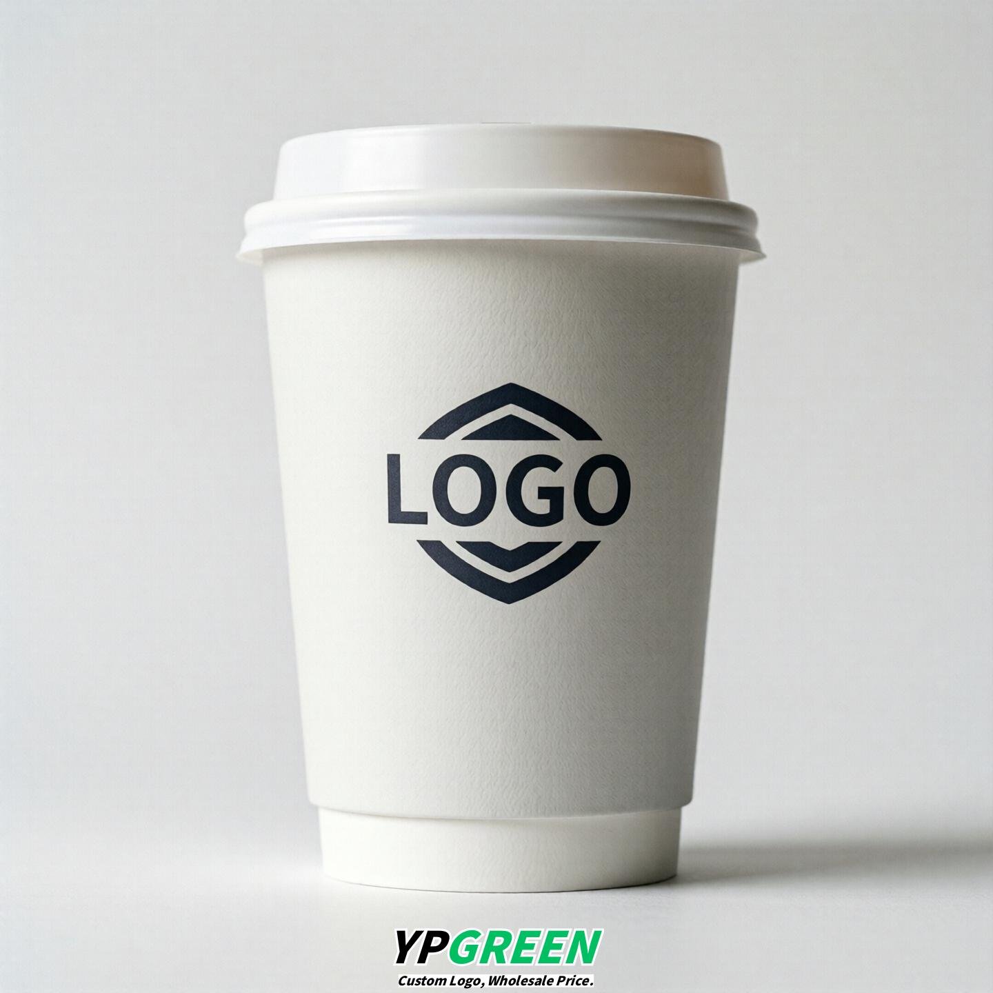 White Custom Logo Paper Cups: 8-24oz & Double Wall