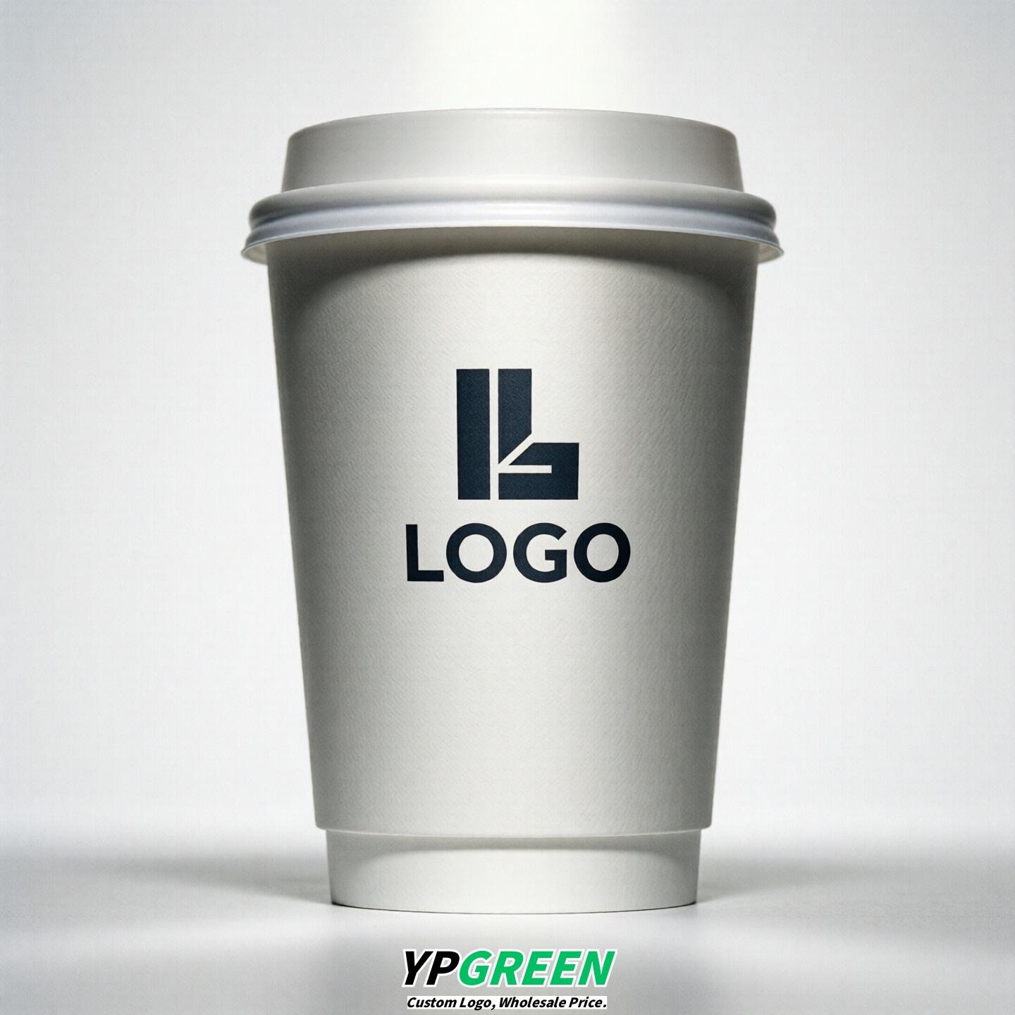 White Custom Logo Paper Cups: 8-24oz & Double Wall