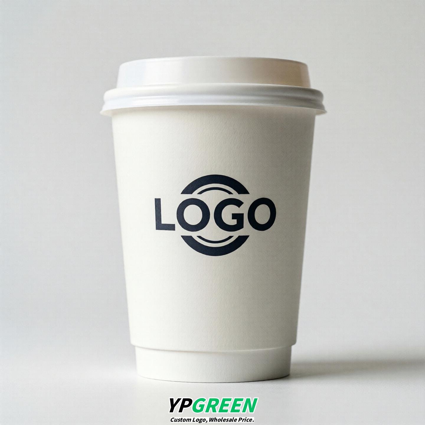 White Custom Logo Paper Cups: 8-24oz & Double Wall