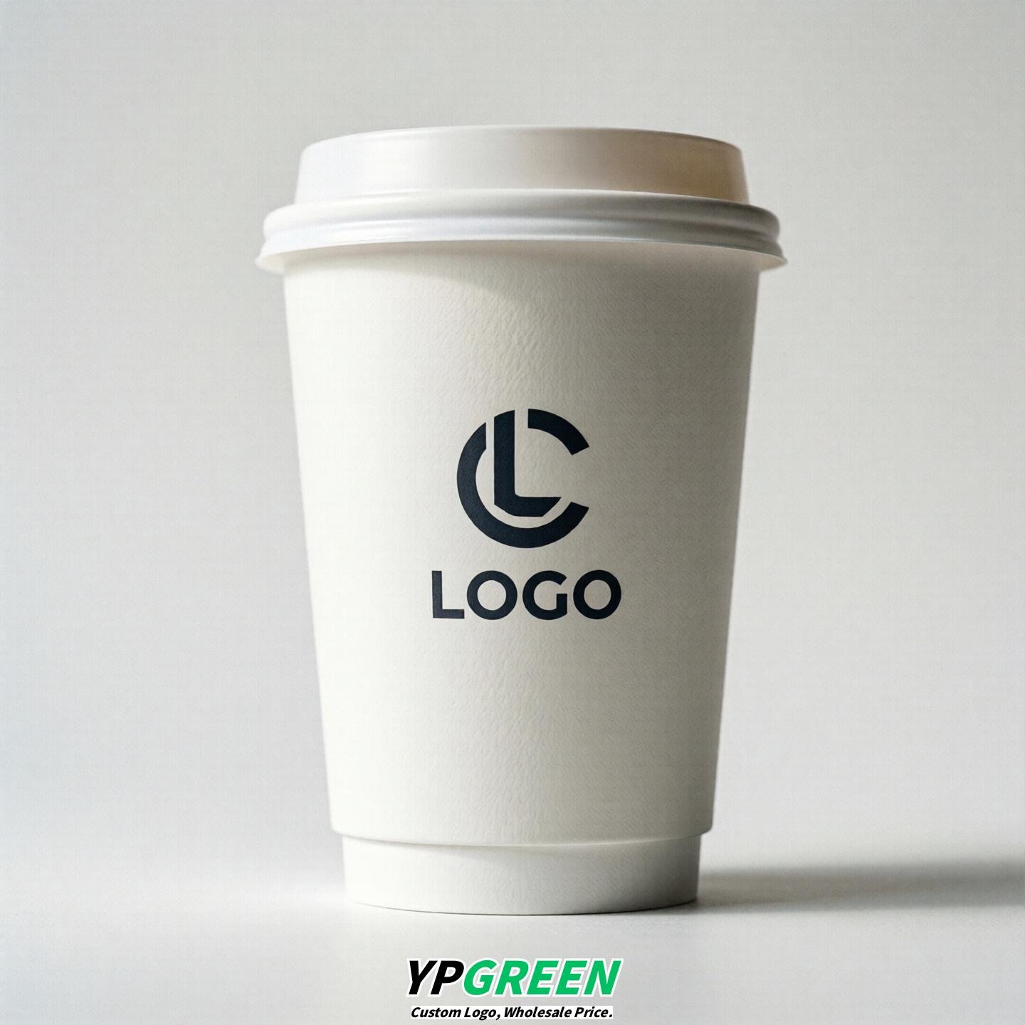 White Custom Logo Paper Cups: 8-24oz & Double Wall