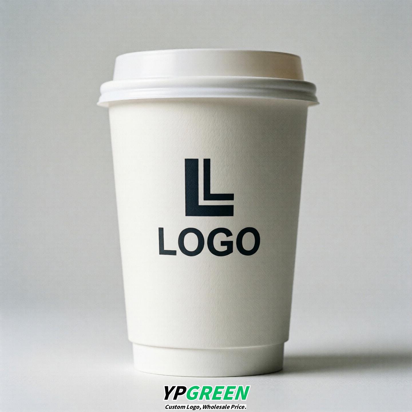 White Custom Logo Paper Cups: 8-24oz & Double Wall