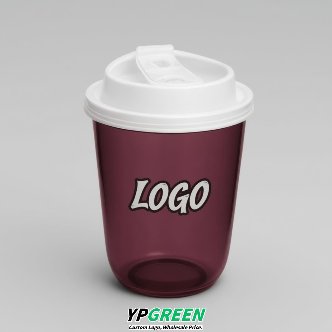 Wine Red U Shape Cups with Lid - Custom Logo PP & PET Plastic Disposable