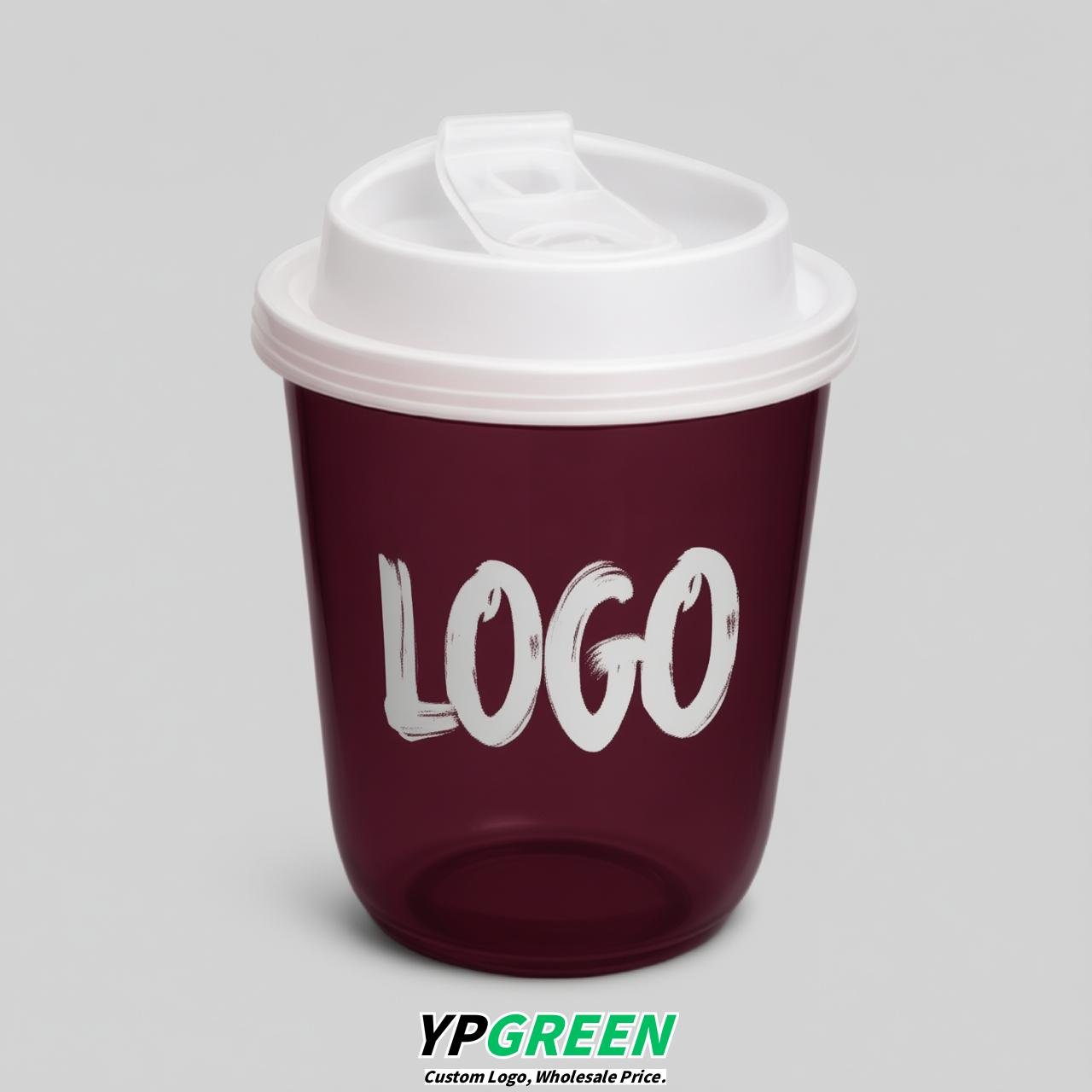 Wine Red U Shape Cups with Lid - Custom Logo PP & PET Plastic Disposable