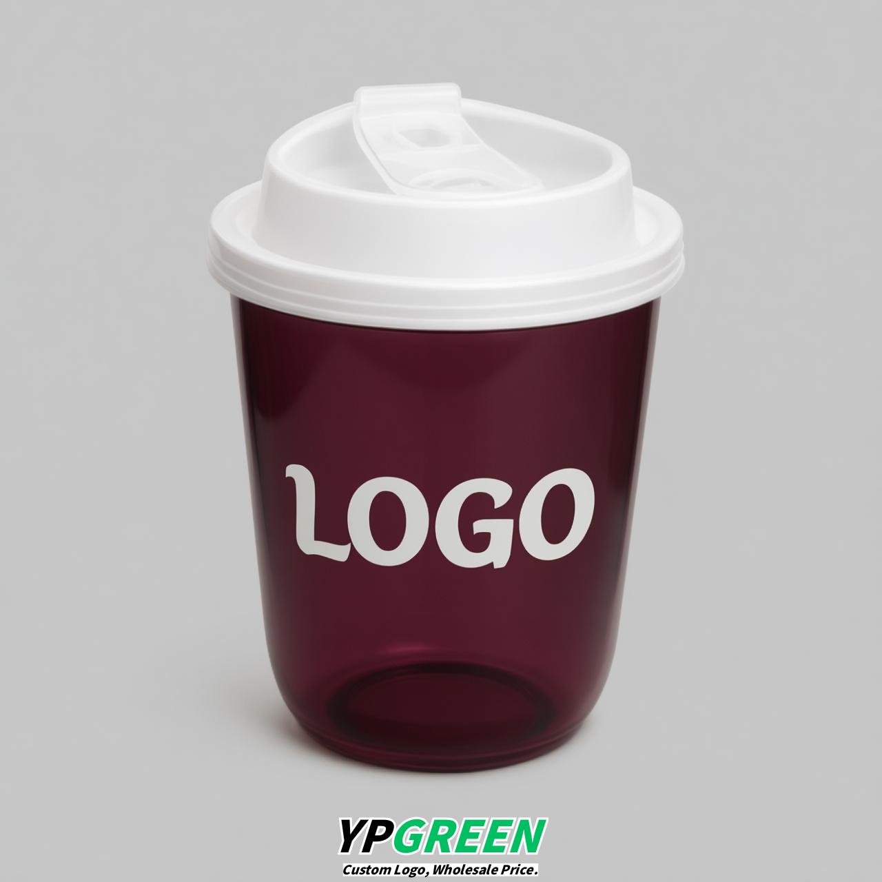Wine Red U Shape Cups with Lid - Custom Logo PP & PET Plastic Disposable