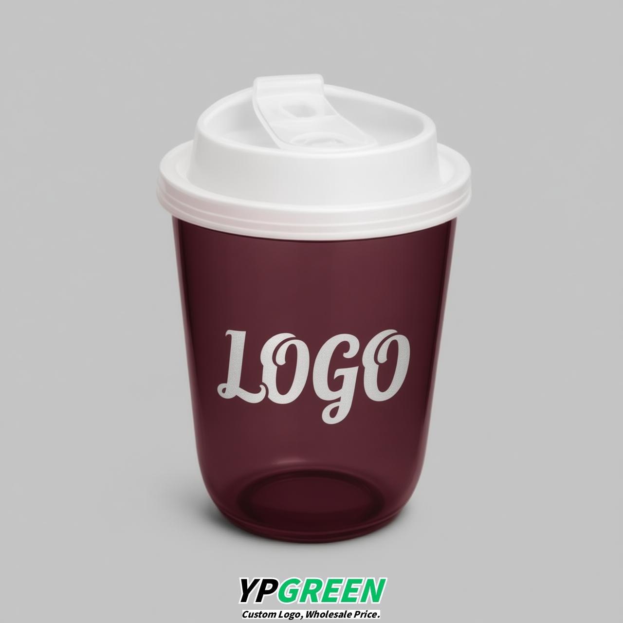 Wine Red U Shape Cups with Lid - Custom Logo PP & PET Plastic Disposable