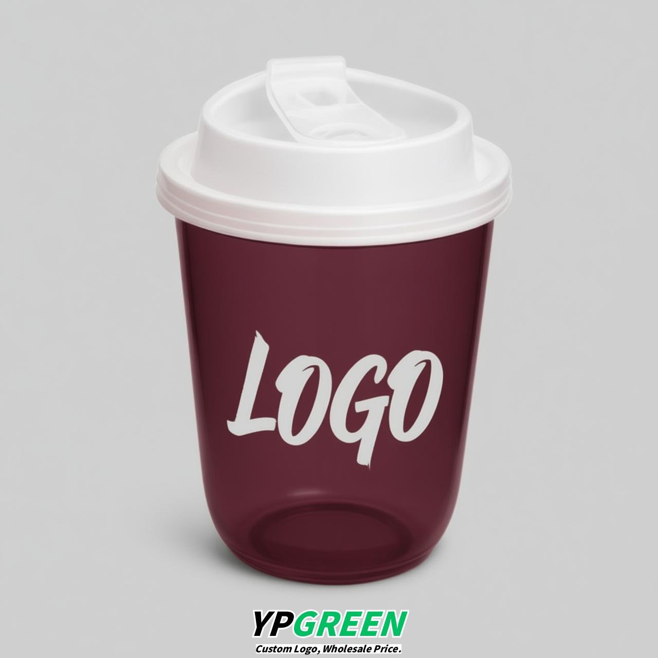 Wine Red U Shape Cups with Lid - Custom Logo PP & PET Plastic Disposable