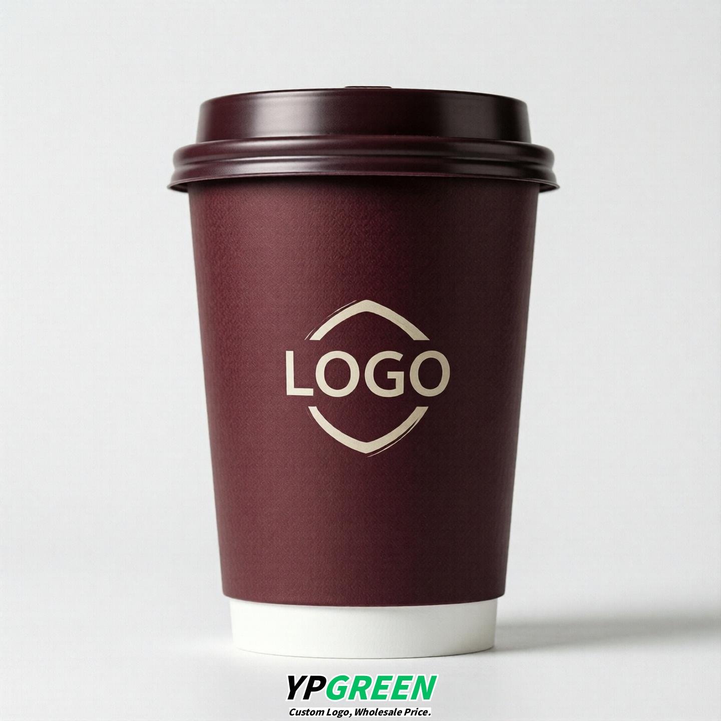 Wine Red Custom Logo Paper Cups: 8-24oz & Double Wall