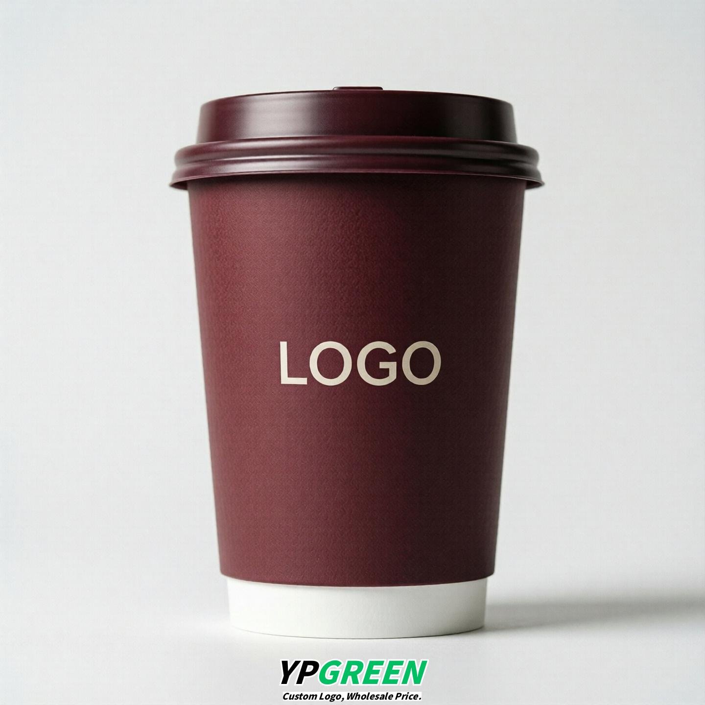 Wine Red Custom Logo Paper Cups: 8-24oz & Double Wall