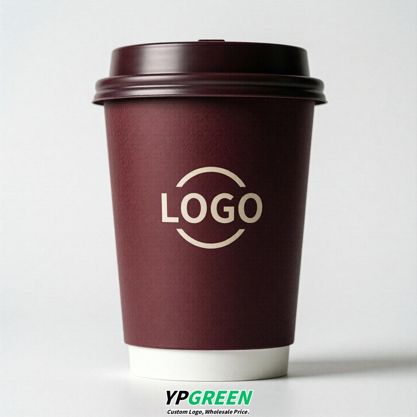 Wine Red Custom Logo Paper Cups: 8-24oz & Double Wall