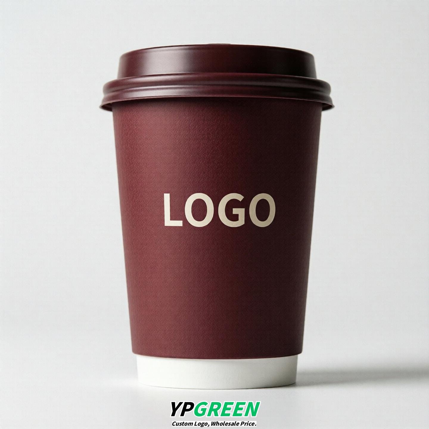 Wine Red Custom Logo Paper Cups: 8-24oz & Double Wall