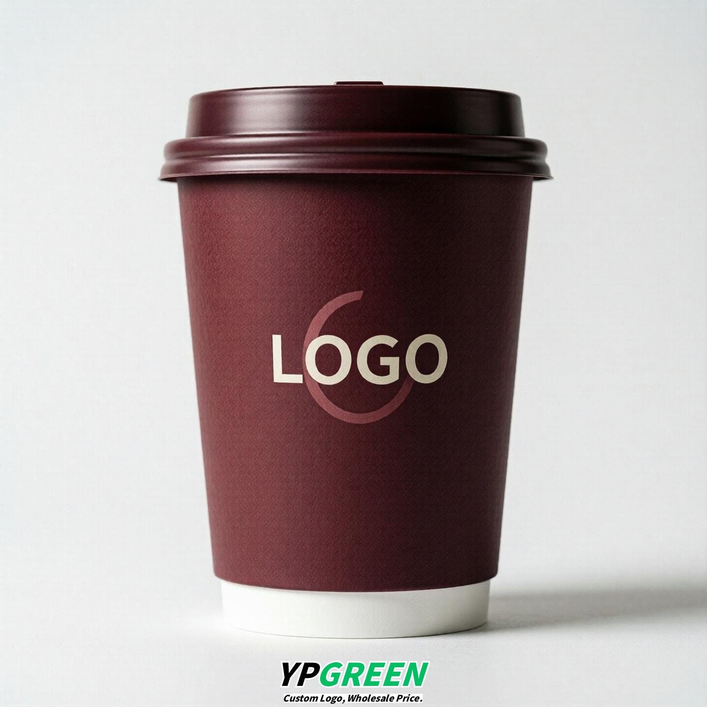 Wine Red Custom Logo Paper Cups: 8-24oz & Double Wall