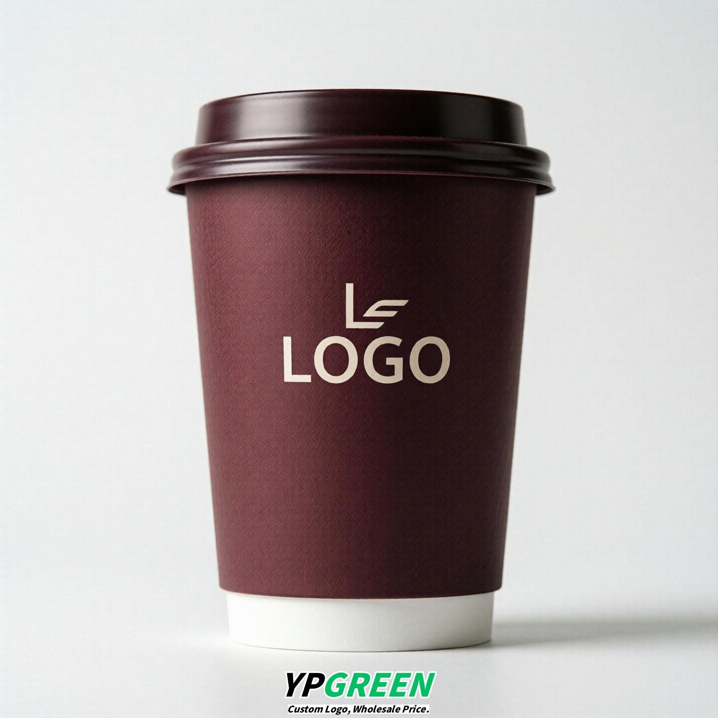 Wine Red Custom Logo Paper Cups: 8-24oz & Double Wall