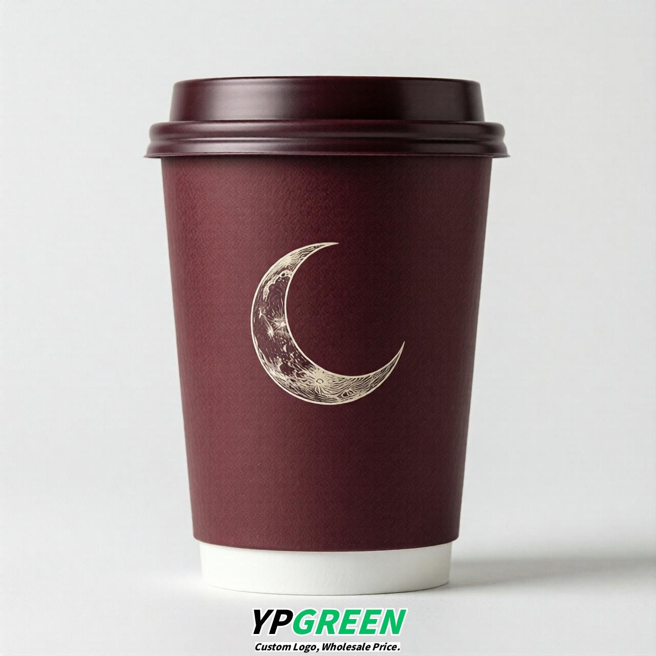 Wine Red Moon Paper Cups with Lids 8-24oz