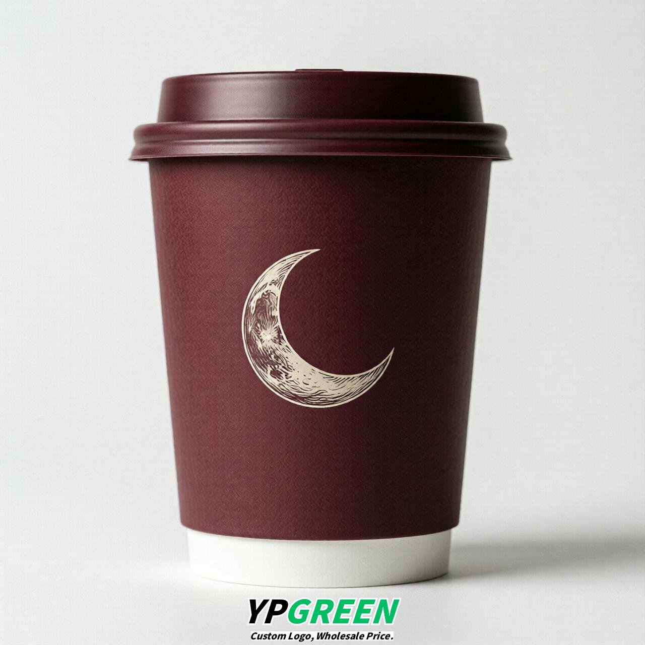 Wine Red Moon Paper Cups with Lids 8-24oz