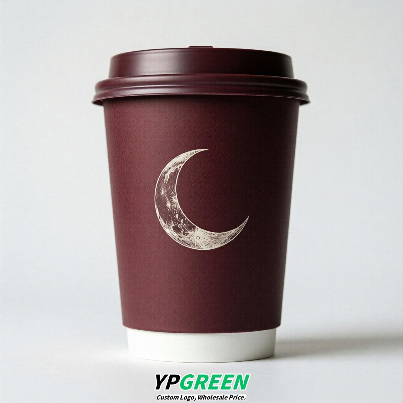 Wine Red Moon Paper Cups with Lids 8-24oz