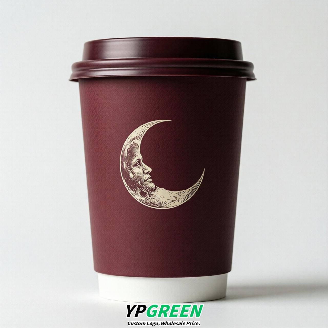 Wine Red Moon Paper Cups with Lids 8-24oz