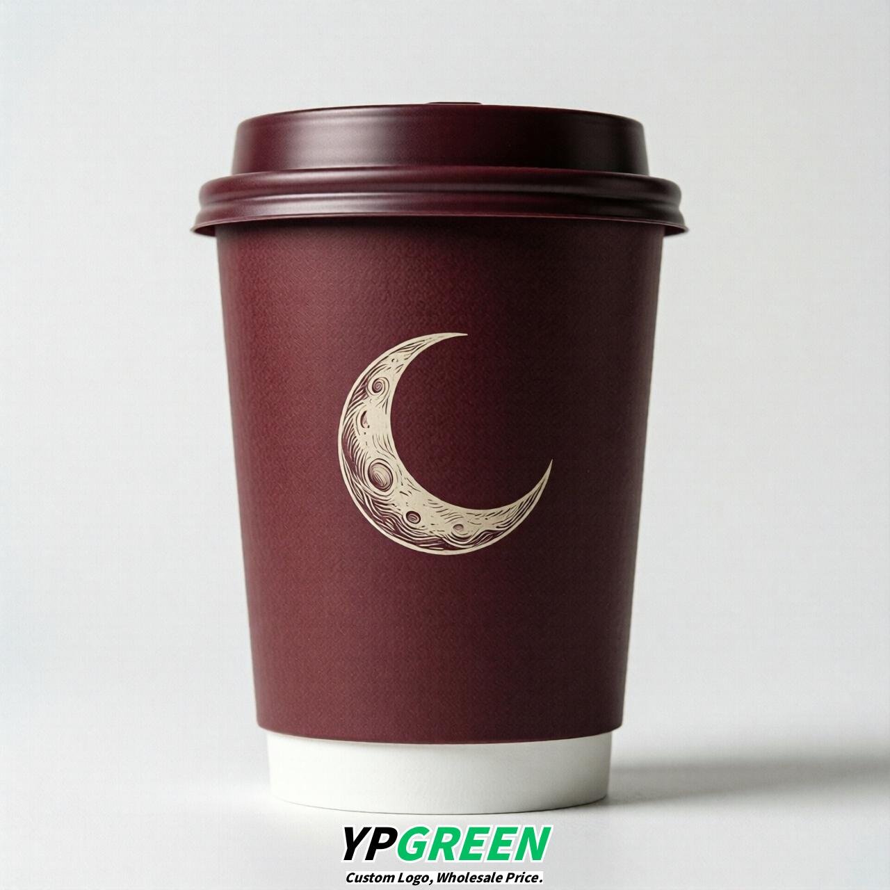 Wine Red Moon Paper Cups with Lids 8-24oz