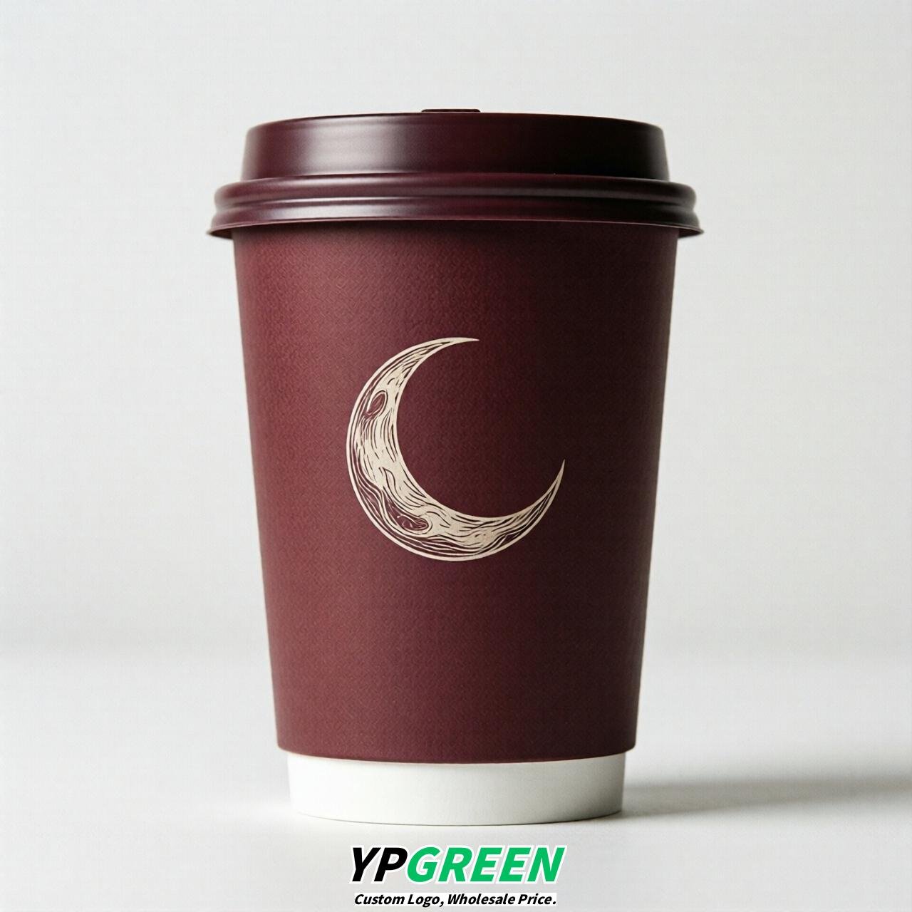 Wine Red Moon Paper Cups with Lids 8-24oz