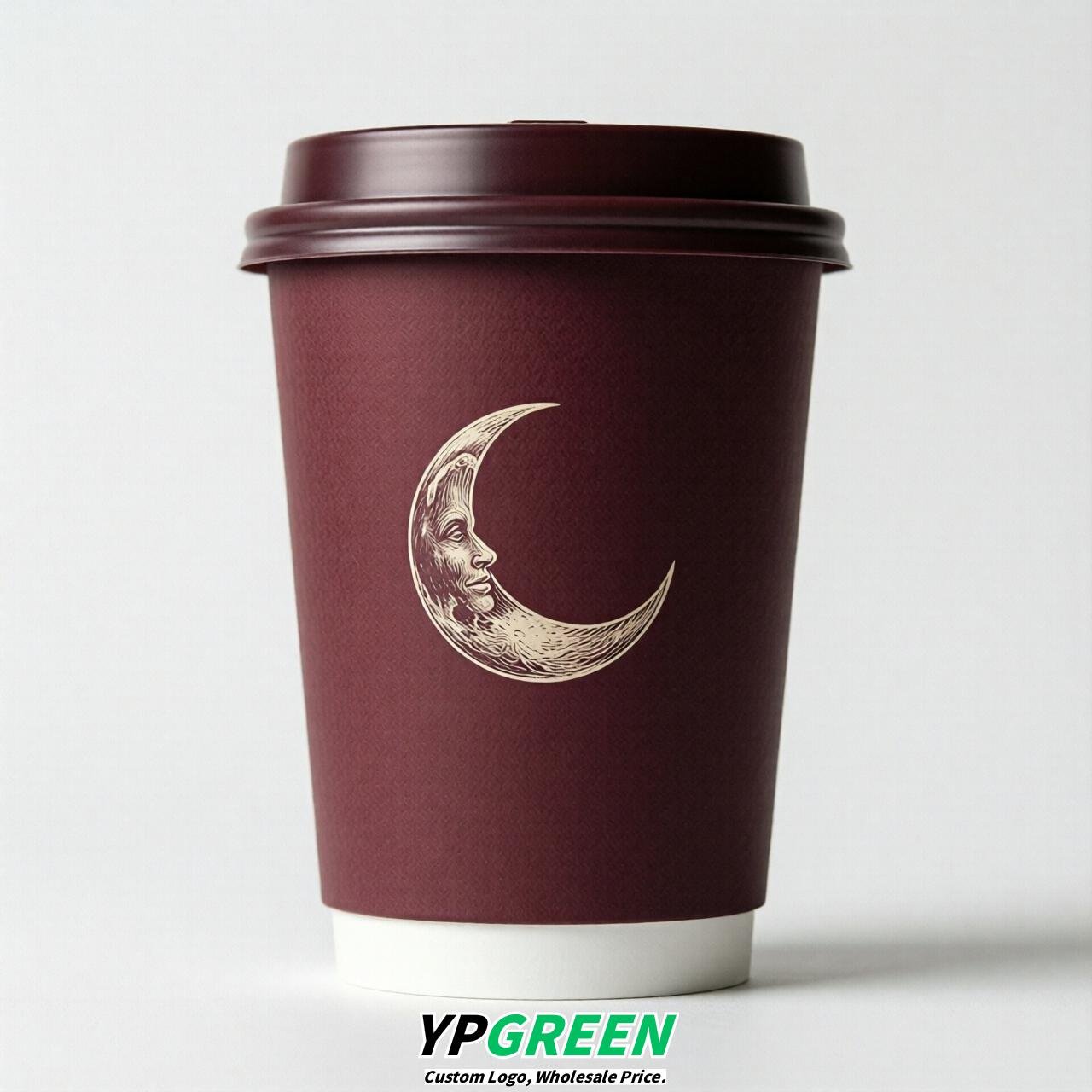 Wine Red Moon Paper Cups with Lids 8-24oz