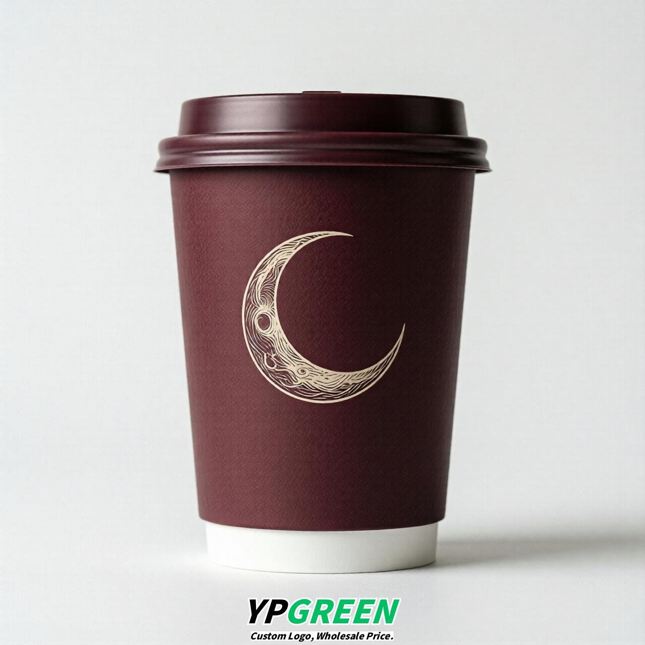 Wine Red Moon Paper Cups with Lids 8-24oz