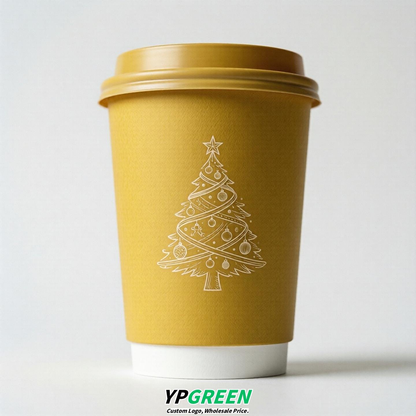Yellow Paper Cups with Christmas Design 8-24oz